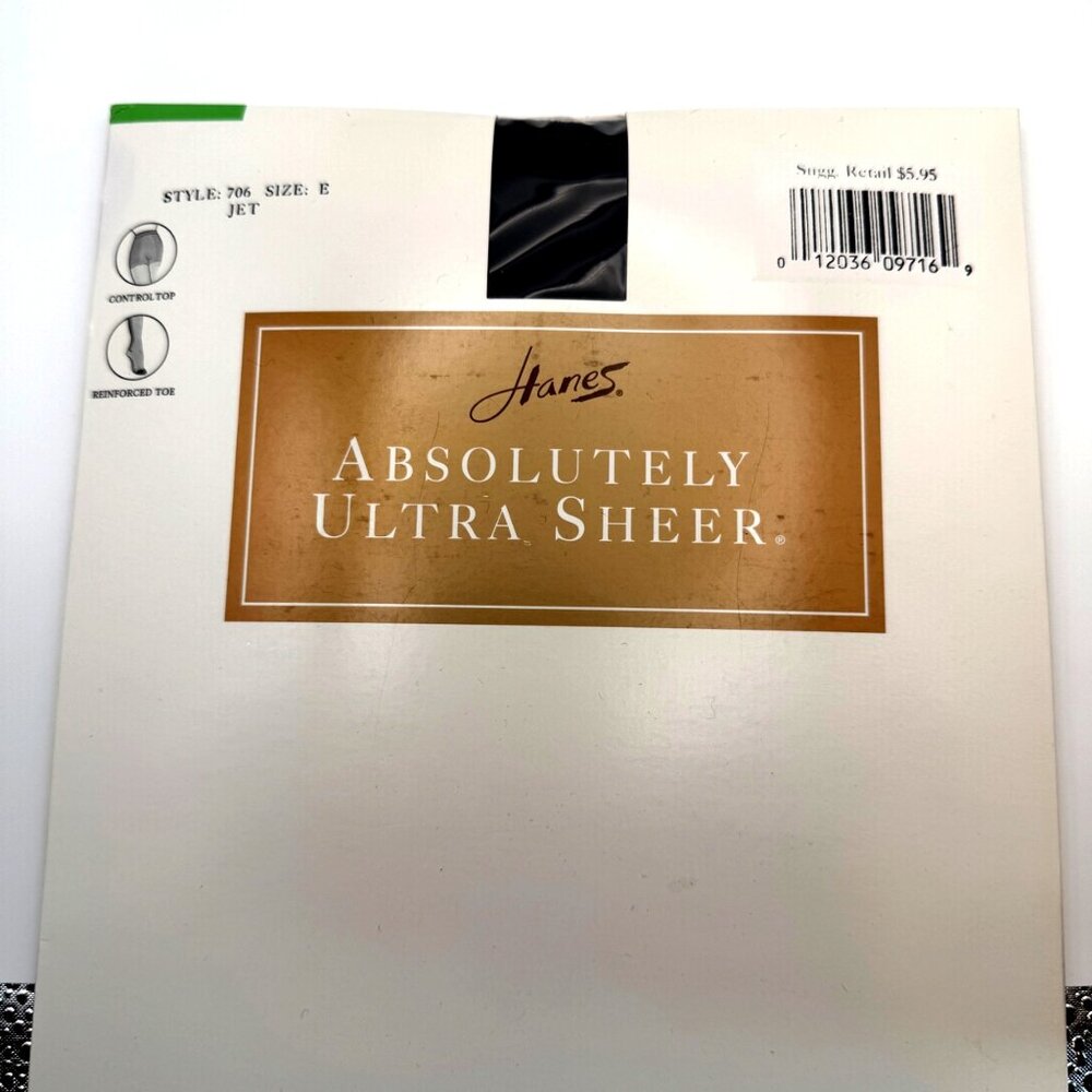 NWB Hanes Absolutely Ultra Sheer Control Top Pantyhose Size E Jet Black Style 70 - Picture 1 of 3